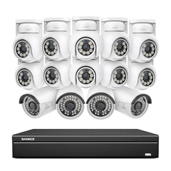 16 Channel 4K PoE Bullet & PT Security Camera System, 8MP Outdoor PoE IP Cameras, Pan & Tilt, ONVIF Supported NVR, Two-Way Audio, Smart Human/Vehicle Detection (4x IP Cameras+10x PT Cameras)