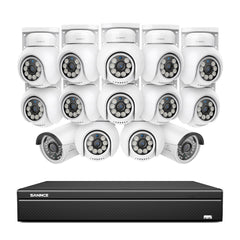 16 Channel 4K PoE Bullet & PT Security Camera System, 8MP Outdoor PoE IP Cameras, Pan & Tilt, ONVIF Supported NVR, Two-Way Audio, Smart Human/Vehicle Detection (2x IP Cameras+12x PT Cameras)