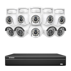 16 Channel 4K PoE Bullet & PT Security Camera System, 8MP Outdoor PoE IP Cameras, Pan & Tilt, ONVIF Supported NVR, Two-Way Audio, Smart Human/Vehicle Detection (4x IP Cameras+6x PT Cameras)