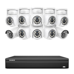 16 Channel 4K PoE Bullet & PT Security Camera System, 8MP Outdoor PoE IP Cameras, Pan & Tilt, ONVIF Supported NVR, Two-Way Audio, Smart Human/Vehicle Detection (2x IP Cameras+8x PT Cameras)