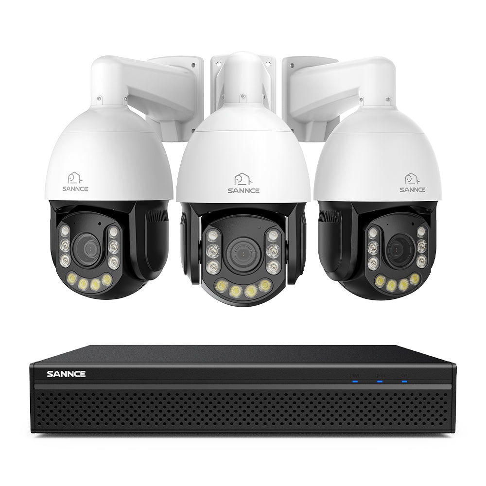 4K 8-Channel PoE Security NVR System with 3PCS 20X PTZ 8MP Cameras, Auto Tracking, Two-Way Audio, Color Night Vision