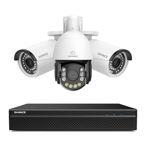 4K 8-Channel PoE Security NVR System with 3PCS 8MP Cameras, 1X 20X PTZ + 2X Bullet IP Cameras, Auto Tracking, Two-Way Audio, Night Vision