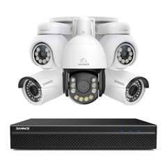 4K 8-Channel PoE Security NVR System with 5PCS 8MP Cameras, 1X 20X PTZ + 2X Bullet + 2X PT IP Cameras, Auto Tracking, Two-Way Audio, Night Vision