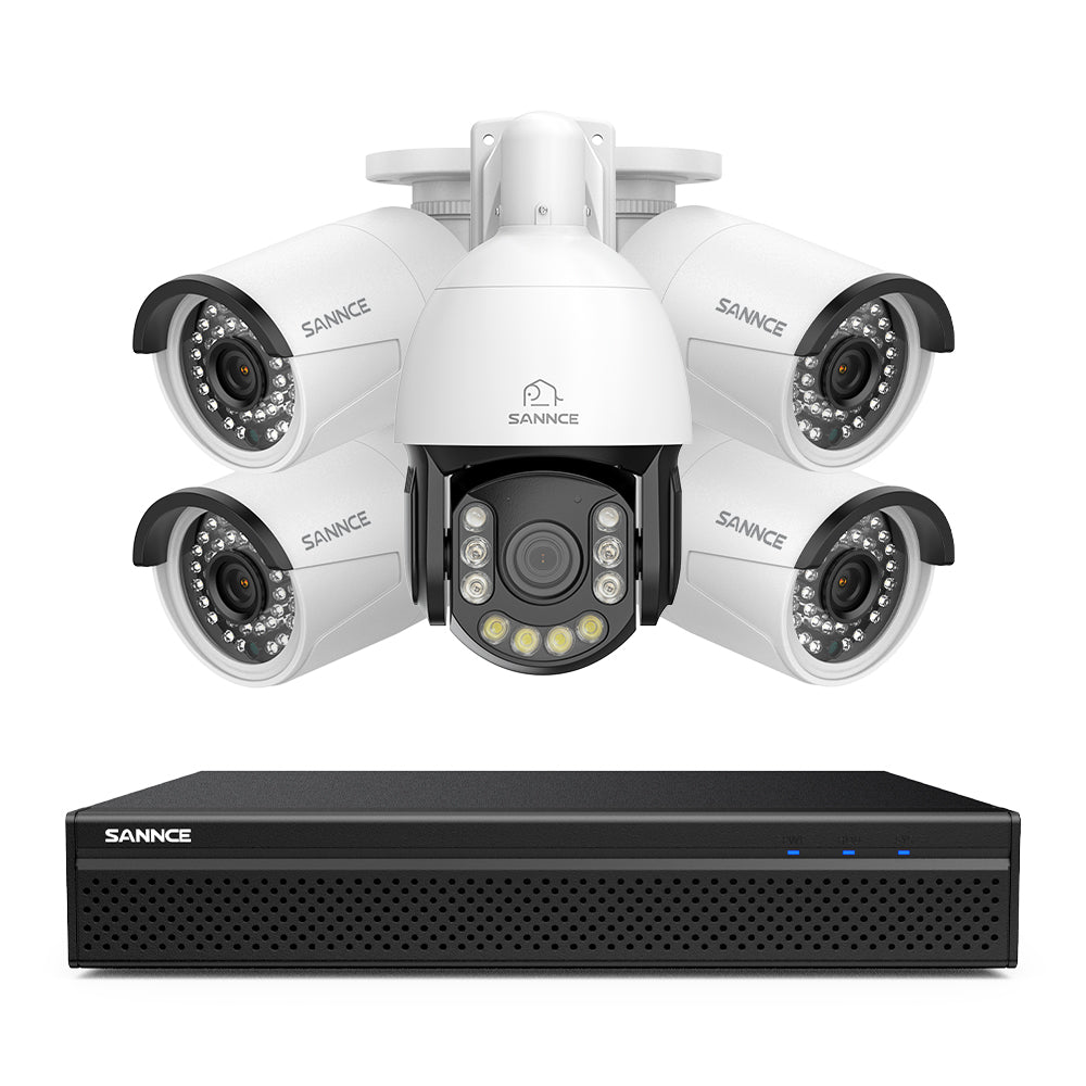 4K 8-Channel PoE Security NVR System with 5PCS 8MP Cameras, 1X 20X PTZ + 4X Bullet IP Cameras, Auto Tracking, Two-Way Audio, Night Vision