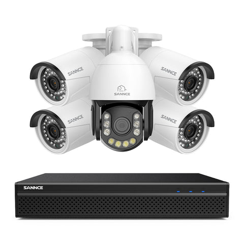 4K 8-Channel PoE Security NVR System with 5PCS 8MP Cameras, 1X 20X PTZ + 4X Bullet IP Cameras, Auto Tracking, Two-Way Audio, Night Vision
