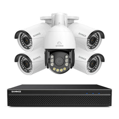 4K 8-Channel PoE Security NVR System with 5PCS 8MP Cameras, 1X 20X PTZ + 4X Bullet IP Cameras, Auto Tracking, Two-Way Audio, Night Vision