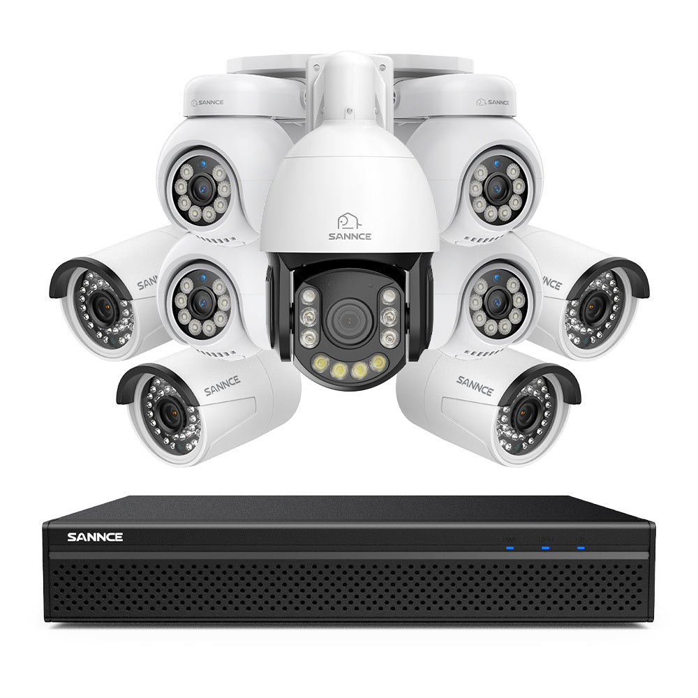 4K 8-Channel PoE Security NVR System with 9PCS 8MP Cameras, 1X 20X PTZ + 4X Bullet + 4X PT IP Cameras, Auto Tracking, Two-Way Audio, Night Vision
