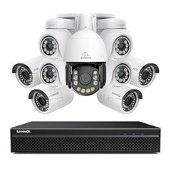4K 8-Channel PoE Security NVR System with 9PCS 8MP Cameras, 1X 20X PTZ + 4X Bullet + 4X PT IP Cameras, Auto Tracking, Two-Way Audio, Night Vision