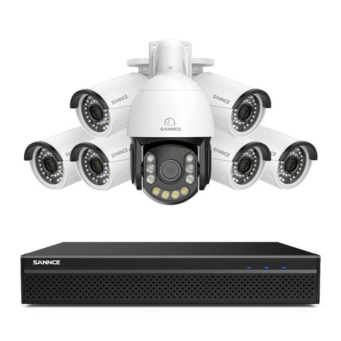 4K 8-Channel PoE Security NVR System with 7PCS 8MP Cameras, 1X 20X PTZ + 6X Bullet IP Cameras, Auto Tracking, Two-Way Audio, Night Vision