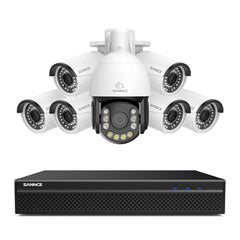4K 8-Channel PoE Security NVR System with 7PCS 8MP Cameras, 1X 20X PTZ + 6X Bullet IP Cameras, Auto Tracking, Two-Way Audio, Night Vision