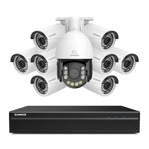 4K 8-Channel PoE Security NVR System with 9PCS 8MP Cameras, 1X 20X PTZ + 8X Bullet IP Cameras, Auto Tracking, Two-Way Audio, Night Vision