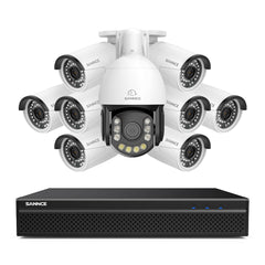 4K 8-Channel PoE Security NVR System with 9PCS 8MP Cameras, 1X 20X PTZ + 8X Bullet IP Cameras, Auto Tracking, Two-Way Audio, Night Vision