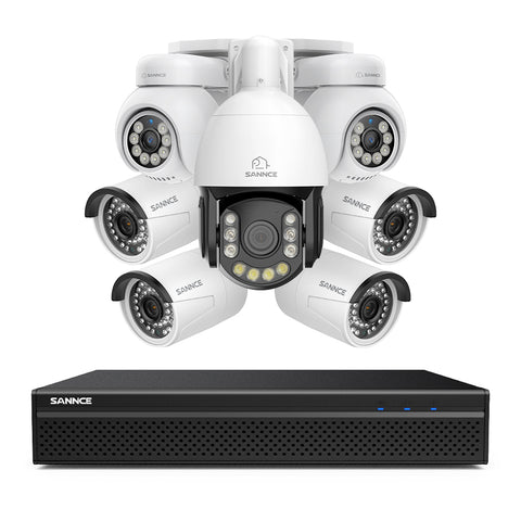 4K 8-Channel PoE Security NVR System with 7PCS 8MP Cameras, 1X 20X PTZ + 4X Bullet + 2X PT IP Cameras, Auto Tracking, Two-Way Audio, Night Vision