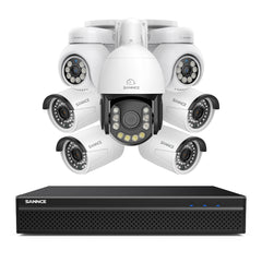 4K 8-Channel PoE Security NVR System with 7PCS 8MP Cameras, 1X 20X PTZ + 4X Bullet + 2X PT IP Cameras, Auto Tracking, Two-Way Audio, Night Vision