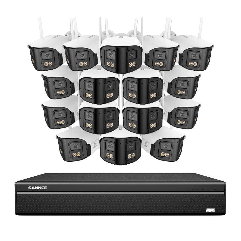 FDQ400 4K 16-Channel Dual-Lens PoE Security Camera System, 8MP NVR 16PCS 4MP WiFi + PoE IP Cameras, 170° Ultra-Wide Angle, Ultra-Low-Light Full-Color Night Vision, Two-Way Audio, AI Human Detection