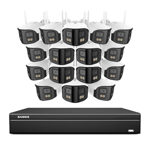 FDQ400 4K 16-Channel Dual-Lens PoE Security Camera System, 8MP NVR 16PCS 4MP WiFi + PoE IP Cameras, 170° Ultra-Wide Angle, Ultra-Low-Light Full-Color Night Vision, Two-Way Audio, AI Human Detection