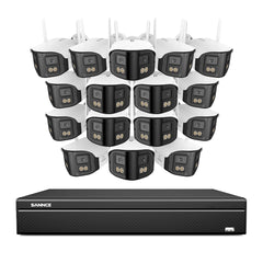 FDQ400 4K 16-Channel Dual-Lens PoE Security Camera System, 8MP NVR 16PCS 4MP WiFi + PoE IP Cameras, 170° Ultra-Wide Angle, Ultra-Low-Light Full-Color Night Vision, Two-Way Audio, AI Human Detection