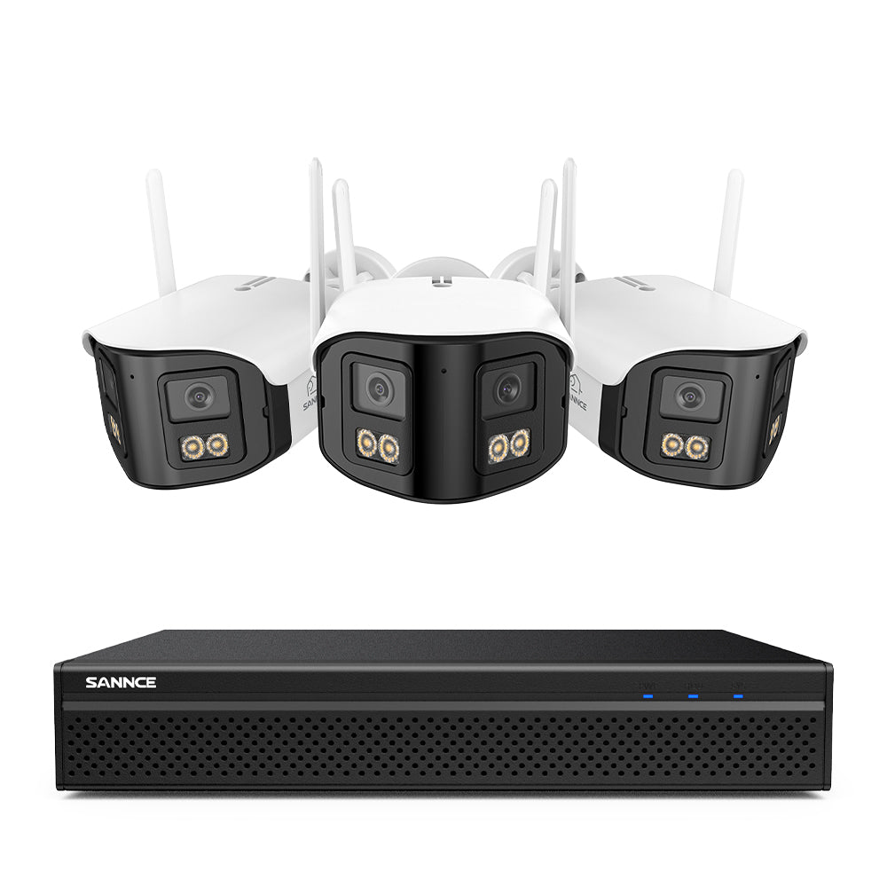 FDQ400 4K 10-Channel Dual-Lens PoE Security Camera System, 8MP NVR + 3PCS 4MP WiFi + PoE IP Cameras, 170° Ultra-Wide Angle, Ultra-Low-Light Full-Color Night Vision, Two-Way Audio, AI Human Detection