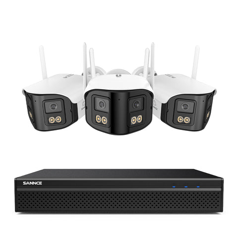 FDQ400 4K 10-Channel Dual-Lens PoE Security Camera System, 8MP NVR + 3PCS 4MP WiFi + PoE IP Cameras, 170° Ultra-Wide Angle, Ultra-Low-Light Full-Color Night Vision, Two-Way Audio, AI Human Detection