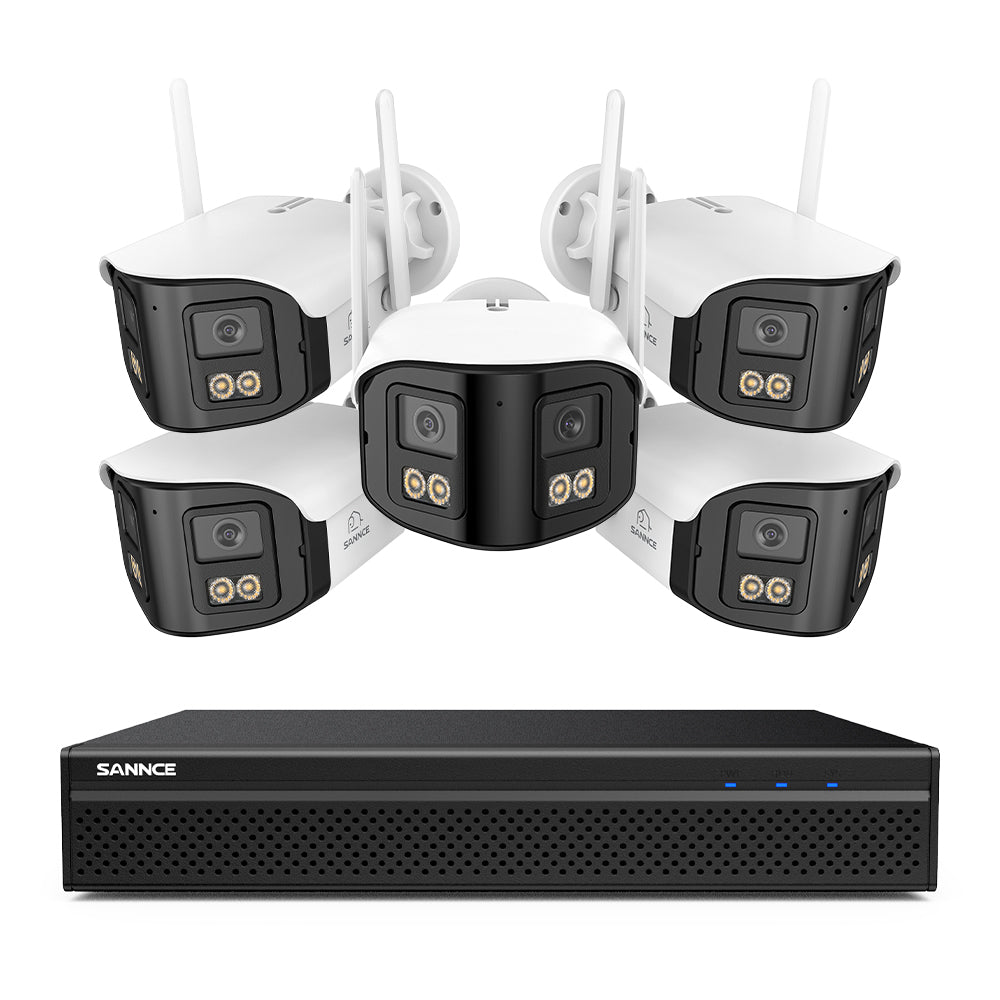 FDQ400 4K 10-Channel Dual-Lens PoE Security Camera System, 8MP NVR 5PCS 4MP WiFi + PoE IP Cameras, 170° Ultra-Wide Angle, Ultra-Low-Light Full-Color Night Vision, Two-Way Audio, AI Human Detection