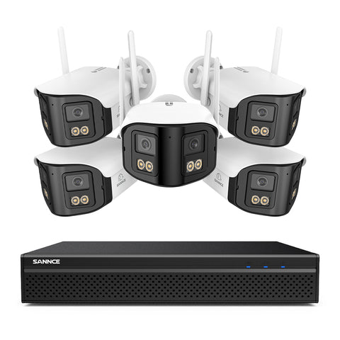 FDQ400 4K 10-Channel Dual-Lens PoE Security Camera System, 8MP NVR 5PCS 4MP WiFi + PoE IP Cameras, 170° Ultra-Wide Angle, Ultra-Low-Light Full-Color Night Vision, Two-Way Audio, AI Human Detection