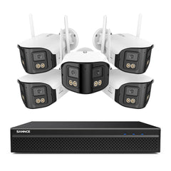 FDQ400 4K 10-Channel Dual-Lens PoE Security Camera System, 8MP NVR 5PCS 4MP WiFi + PoE IP Cameras, 170° Ultra-Wide Angle, Ultra-Low-Light Full-Color Night Vision, Two-Way Audio, AI Human Detection