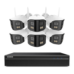 FDQ400 4K 10-Channel Dual-Lens PoE Security Camera System, 8MP NVR 6PCS 4MP WiFi + PoE IP Cameras, 170° Ultra-Wide Angle, Ultra-Low-Light Full-Color Night Vision, Two-Way Audio, AI Human Detection