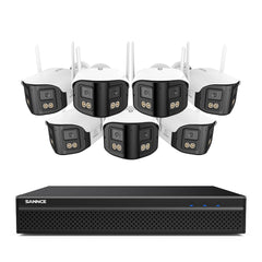 FDQ400 4K 10-Channel Dual-Lens PoE Security Camera System, 8MP NVR 8PCS 4MP WiFi + PoE IP Cameras, 170° Ultra-Wide Angle, Ultra-Low-Light Full-Color Night Vision, Two-Way Audio, AI Human Detection