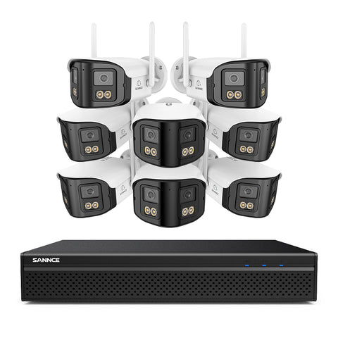 FDQ400 4K 10-Channel Dual-Lens PoE Security Camera System, 8MP NVR 8PCS 4MP WiFi + PoE IP Cameras, 170° Ultra-Wide Angle, Ultra-Low-Light Full-Color Night Vision, Two-Way Audio, AI Human Detection
