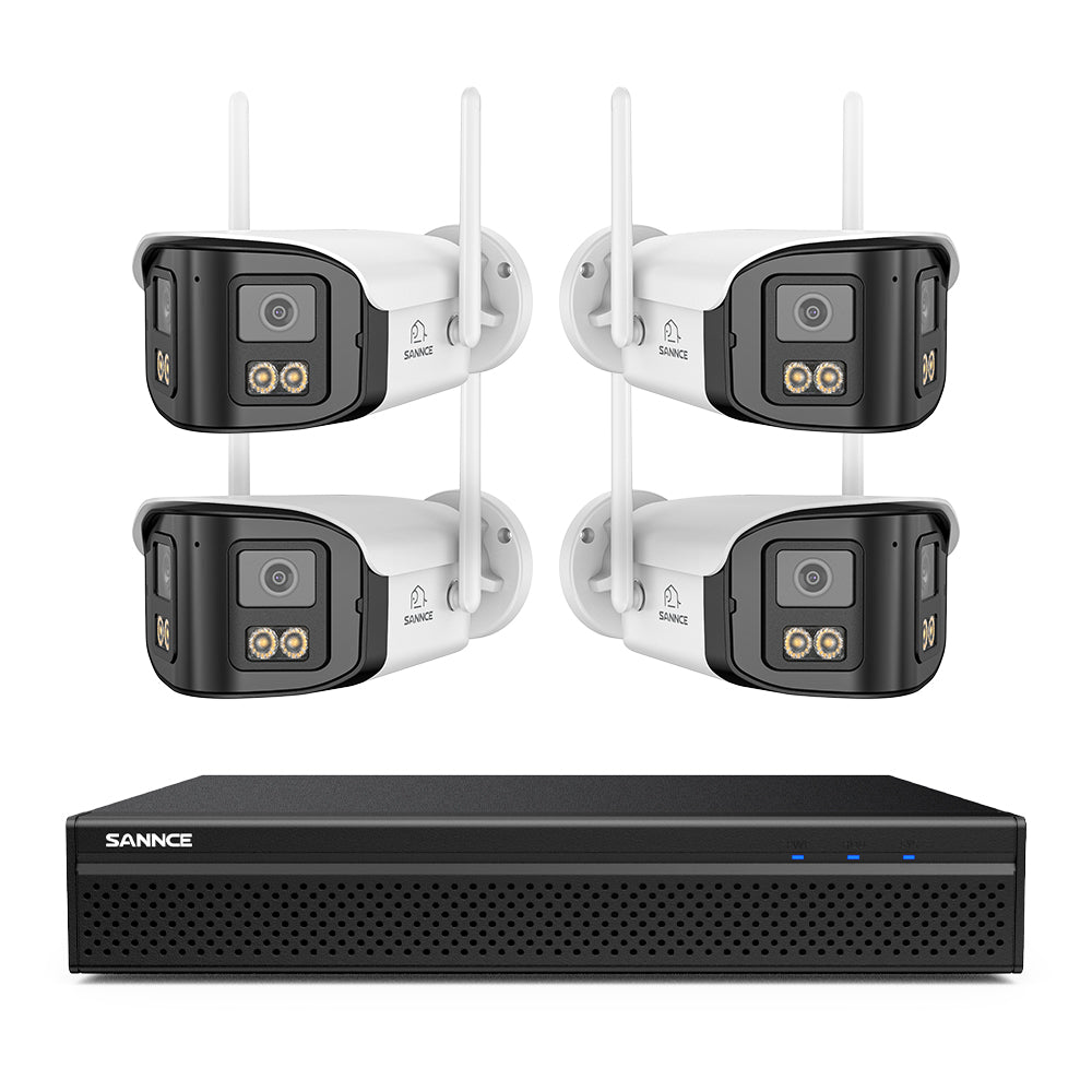 SANNCE FDQ400 4K 10-Channel PoE Security Camera System, 8MP NVR + 1TB HDD, 4PCS 4MP Dual-Lens WiFi + PoE IP Cameras, 170° Ultra-Wide Angle, Ultra-Low-Light Full-Color Night Vision, Two-Way Audio, AI Human Detection