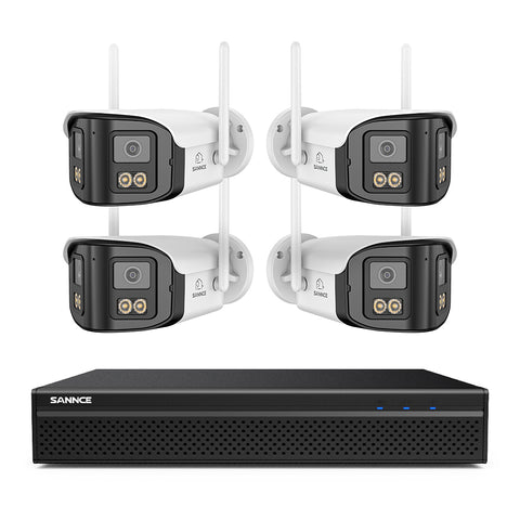 SANNCE FDQ400 4K 10-Channel PoE Security Camera System, 8MP NVR + 1TB HDD, 4PCS 4MP Dual-Lens WiFi + PoE IP Cameras, 170° Ultra-Wide Angle, Ultra-Low-Light Full-Color Night Vision, Two-Way Audio, AI Human Detection
