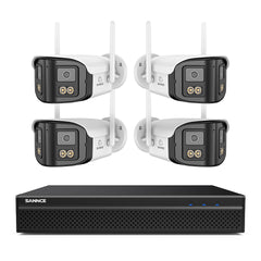SANNCE FDQ400 4K 10-Channel PoE Security Camera System, 8MP NVR + 1TB HDD, 4PCS 4MP Dual-Lens WiFi + PoE IP Cameras, 170° Ultra-Wide Angle, Ultra-Low-Light Full-Color Night Vision, Two-Way Audio, AI Human Detection