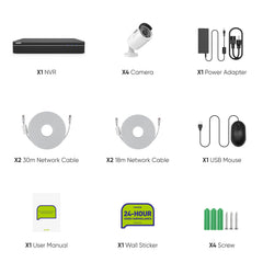 4K 8-Channel PoE Security Camera System, 8MP 10CH NVR 4 3MP Bullet CCTV IP Cameras, Audio Recording, Motion Detection