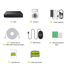 10 Channel 4K PoE Security Camera System with 8 Cameras, 8MP Outdoor Pan-Tilt IP Cameras, AI Detection, Smart Tracking, Color Night Vision, H.265+, Two-Way Audio