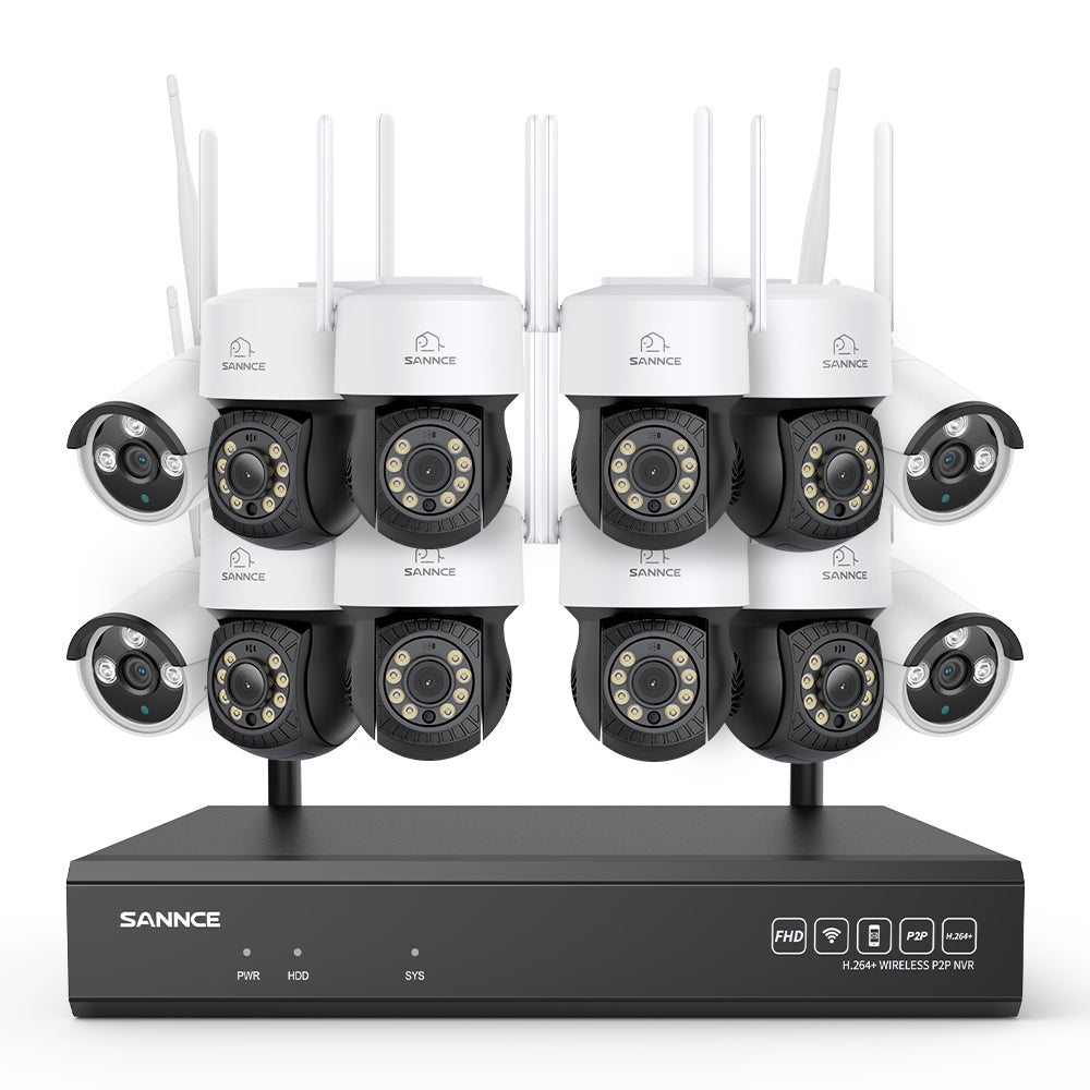 3MP 16-Channel Wireless CCTV PT & Bullet Camera System, 8MP NVR, 3MP Pan & Tilt WiFi IP Cameras, Audio Recording, AI Human Detection, Work With Alexa (8xPT Camera, 4xBullet Camera and 8MP 16CH NVR)
