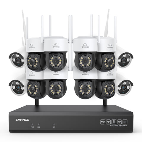3MP 16-Channel Wireless CCTV PT & Bullet Camera System, 8MP NVR, 3MP Pan & Tilt WiFi IP Cameras, Audio Recording, AI Human Detection, Work With Alexa (8xPT Camera, 4xBullet Camera and 8MP 16CH NVR)