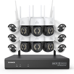 3MP 16-Channel Wireless CCTV PT & Bullet Camera System, 8MP NVR, 3MP Pan & Tilt WiFi IP Cameras, Audio Recording, AI Human Detection, Work With Alexa (6xPT Camera, 6xBullet Camera and 8MP 16CH NVR)