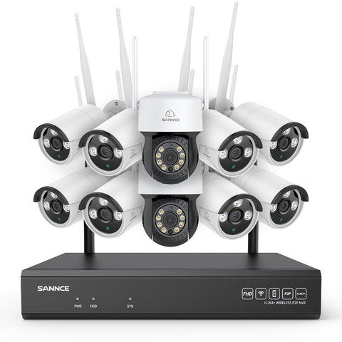5MP 16-Channel Wireless CCTV PT Camera System, 8MP NVR, 5MP Pan & Tilt WiFi IP Cameras, Audio Recording, AI Human Detection, Work With Alexa (2xPT Camera, 8xBullet Camera and 8MP 16CH NVR)