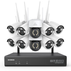 3MP 16-Channel Wireless CCTV PT & Bullet Camera System, 8MP NVR, 3MP Pan & Tilt WiFi IP Cameras, Audio Recording, AI Human Detection, Work With Alexa (2xPT Camera, 8xBullet Camera and 8MP 16CH NVR)