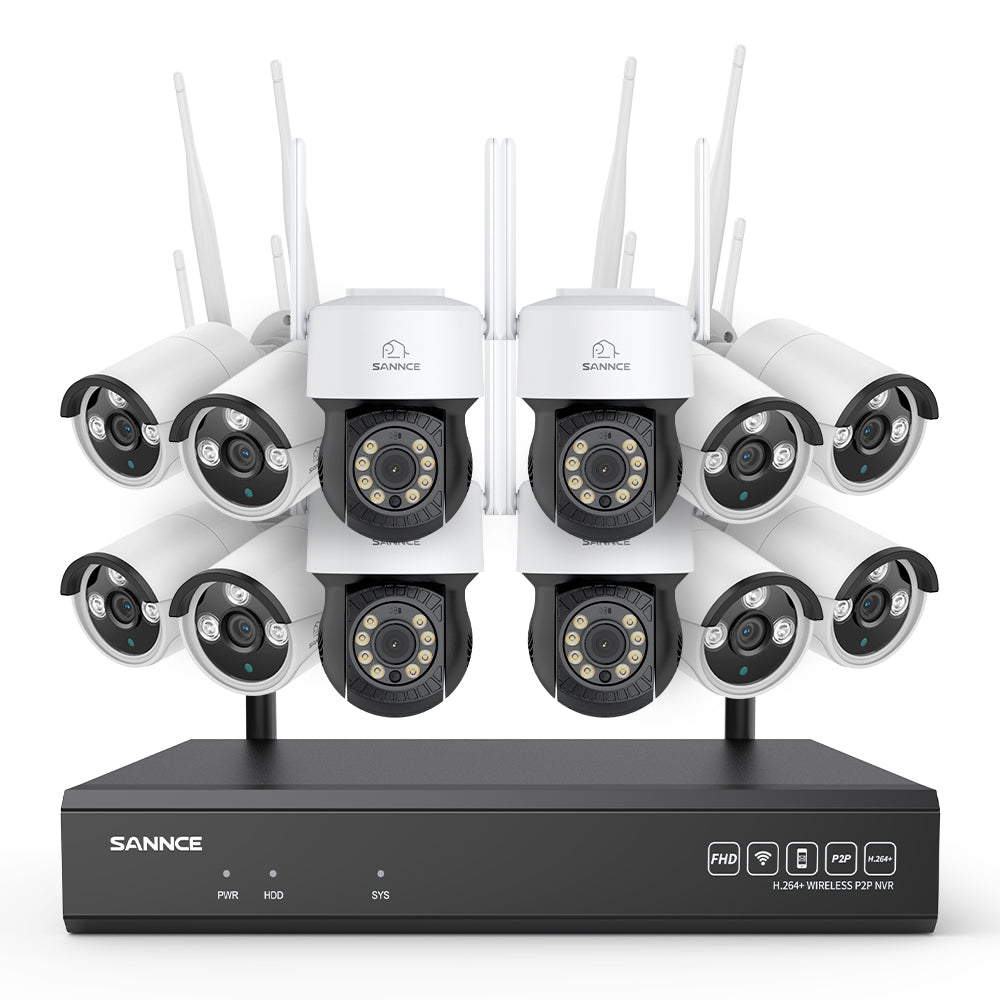 3MP 16-Channel Wireless CCTV PT & Bullet Camera System, 8MP NVR, 3MP Pan & Tilt WiFi IP Cameras, Audio Recording, AI Human Detection, Work With Alexa (4xPT Camera, 8xBullet Camera and 8MP 16CH NVR)