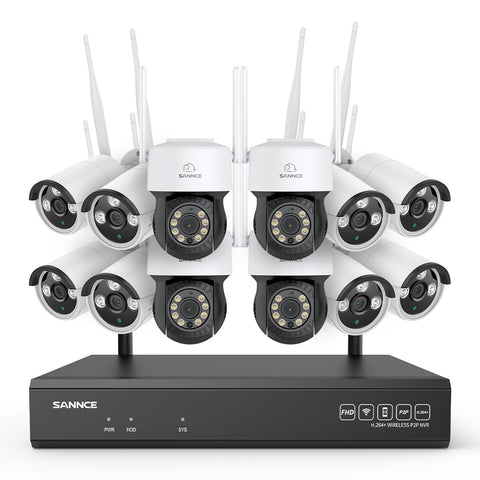 3MP 16-Channel Wireless CCTV PT & Bullet Camera System, 8MP NVR, 3MP Pan & Tilt WiFi IP Cameras, Audio Recording, AI Human Detection, Work With Alexa (4xPT Camera, 8xBullet Camera and 8MP 16CH NVR)