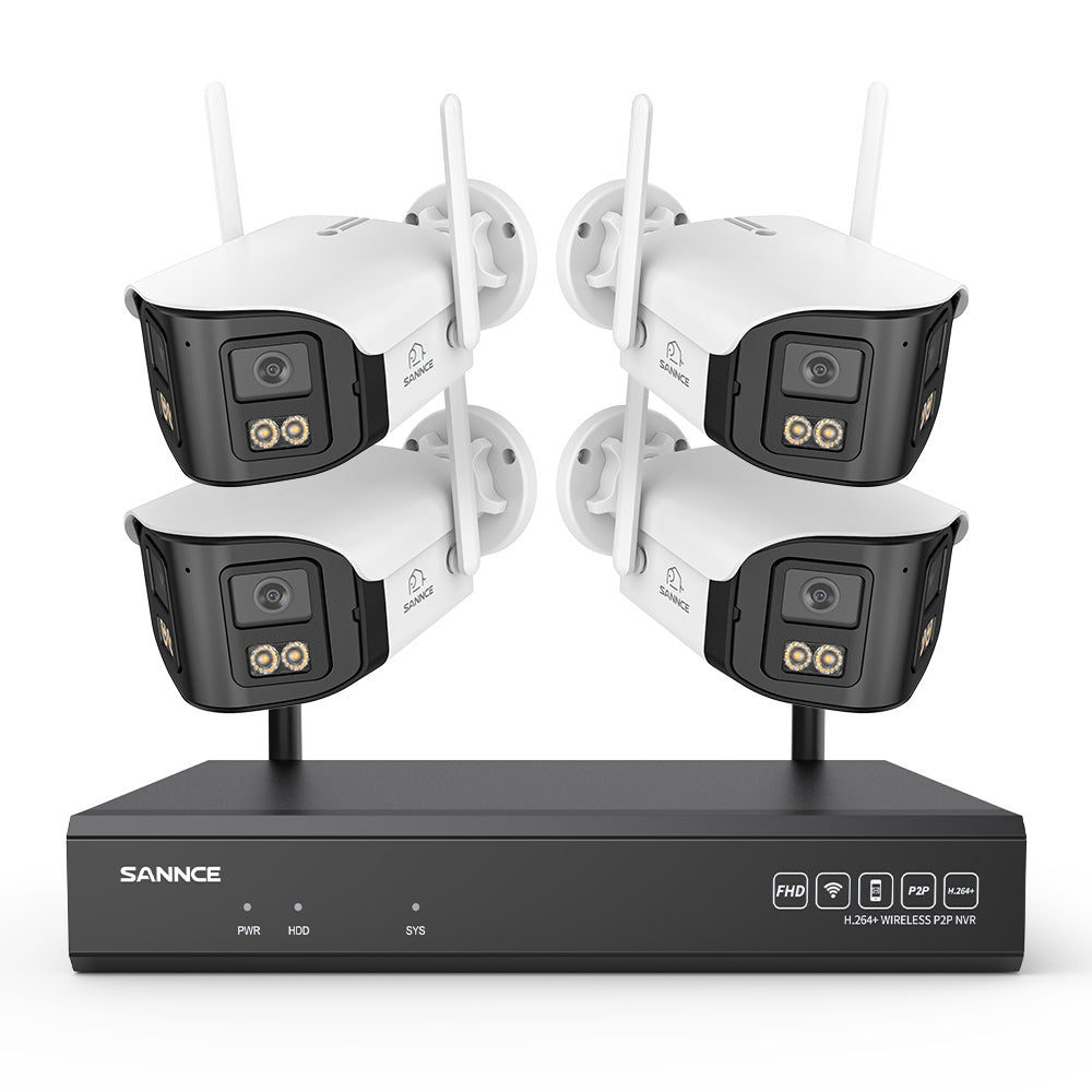 4MP 16-Channel Wireless Security Camera System, 8MP NVR, 4PCS Dual-Lens WiFi Cameras, 170° Ultra-Wide Angle, Full-Color Night Vision, Two-Way Audio, AI Human Detection, Alexa Compatible