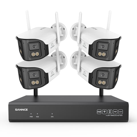4MP 16-Channel Wireless Security Camera System, 8MP NVR, 4PCS Dual-Lens WiFi Cameras, 170° Ultra-Wide Angle, Full-Color Night Vision, Two-Way Audio, AI Human Detection, Alexa Compatible