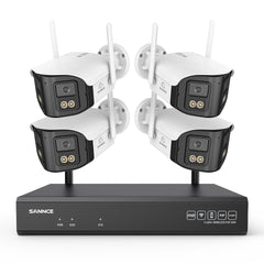 4MP 16-Channel Wireless Security Camera System, 8MP NVR, 4PCS Dual-Lens WiFi Cameras, 170° Ultra-Wide Angle, Full-Color Night Vision, Two-Way Audio, AI Human Detection, Alexa Compatible