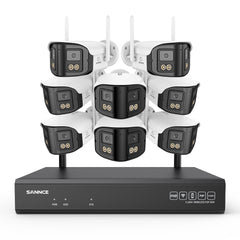 4MP 16-Channel Wireless Security Camera System, 8MP NVR, 8PCS Dual-Lens WiFi Cameras, 170° Wide View, Color Night Vision, AI Detection, Alexa