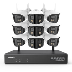 4MP 16-Channel Wireless Security Camera System, 8MP NVR, 9PCS Dual-Lens WiFi Cameras, 170° Wide View, Color Night Vision, AI Detection, Alexa