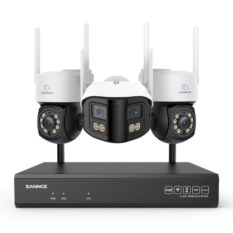 5MP 16-Channel Wireless CCTV System, 8MP NVR, PT WiFi Cameras, AI Audio, Human Detection, Work With Alexa (2xPT Cameras + 1x4MP Dual-Lens Wide-Angle Camera)