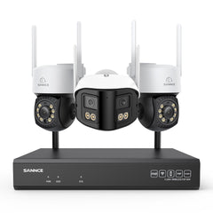 5MP 16-Channel Wireless CCTV System, 8MP NVR, PT WiFi Cameras, AI Audio, Human Detection, Work With Alexa (2xPT Cameras + 1x4MP Dual-Lens Wide-Angle Camera)