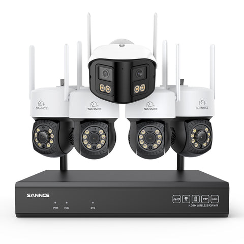 5MP 16-Channel Wireless CCTV System, 8MP NVR, PT WiFi Cameras, AI Audio, Human Detection, Work With Alexa (4xPT Cameras + 1x4MP Dual-Lens Wide-Angle Camera)
