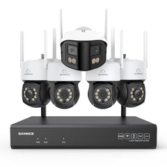 5MP 16-Channel Wireless CCTV System, 8MP NVR, PT WiFi Cameras, AI Audio, Human Detection, Work With Alexa (4xPT Cameras + 1x4MP Dual-Lens Wide-Angle Camera)